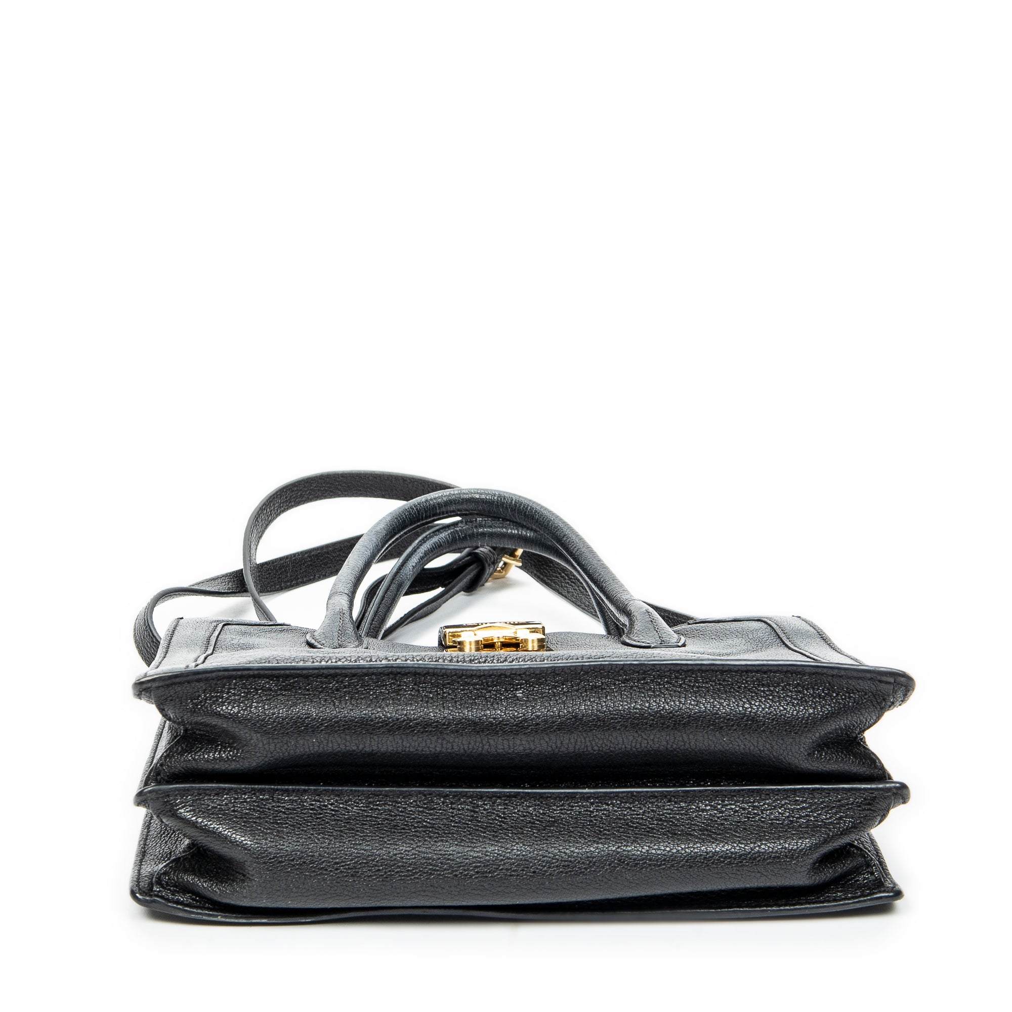Shoulder Bag Pusk Lock Top Handle Black Madras Leather