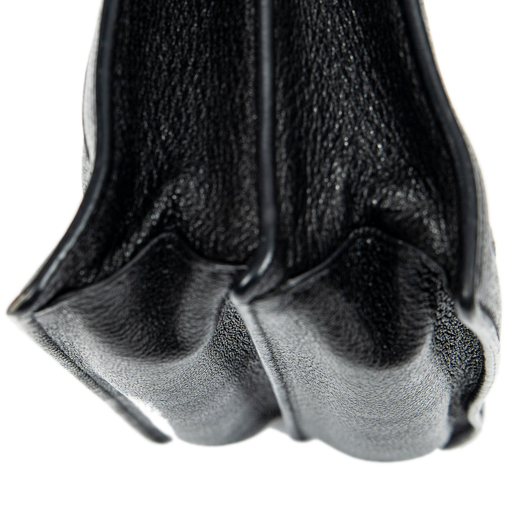 Shoulder Bag Pusk Lock Top Handle Black Madras Leather