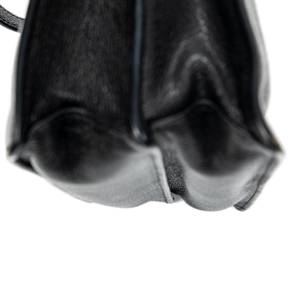 Shoulder Bag Pusk Lock Top Handle Black Madras Leather