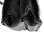 Shoulder Bag Pusk Lock Top Handle Black Madras Leather