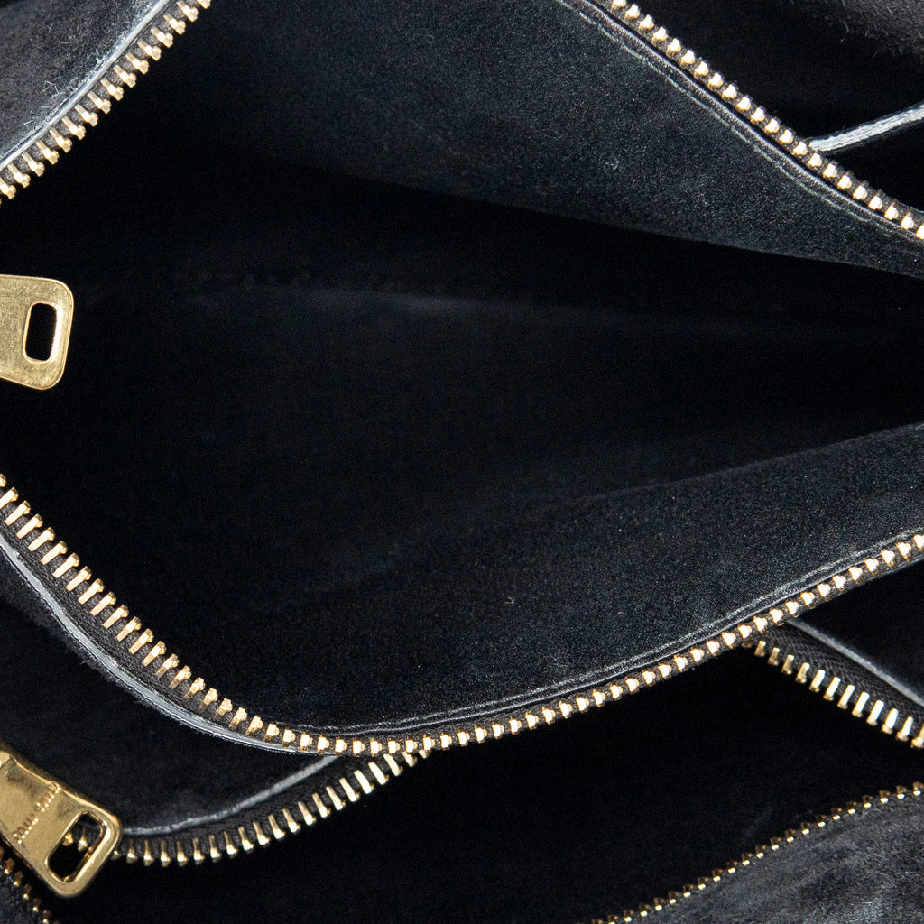 Shoulder Bag Pusk Lock Top Handle Black Madras Leather