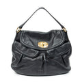 Shoulder Bag Double Pocket Hobo Black Calfskin Leather