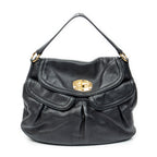Shoulder Bag Double Pocket Hobo Black Calfskin Leather