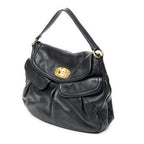Shoulder Bag Double Pocket Hobo Black Calfskin Leather