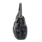 Shoulder Bag Double Pocket Hobo Black Calfskin Leather