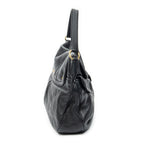Shoulder Bag Double Pocket Hobo Black Calfskin Leather