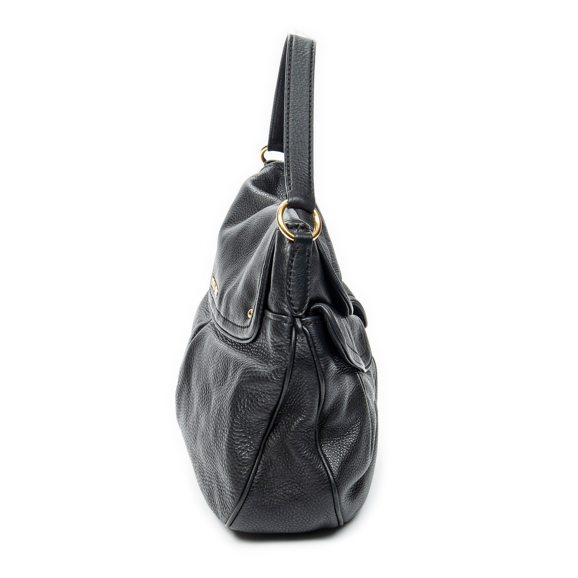 Shoulder Bag Double Pocket Hobo Black Calfskin Leather