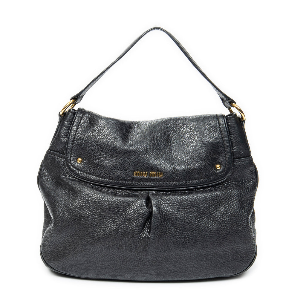 Shoulder Bag Double Pocket Hobo Black Calfskin Leather