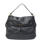 Shoulder Bag Double Pocket Hobo Black Calfskin Leather