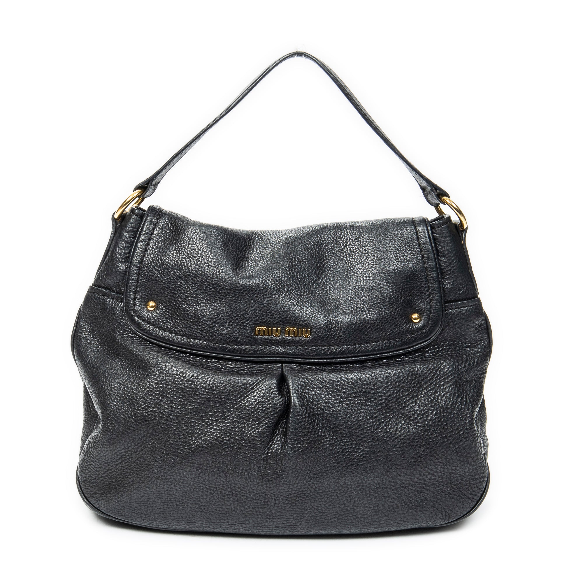 Shoulder Bag Double Pocket Hobo Black Calfskin Leather
