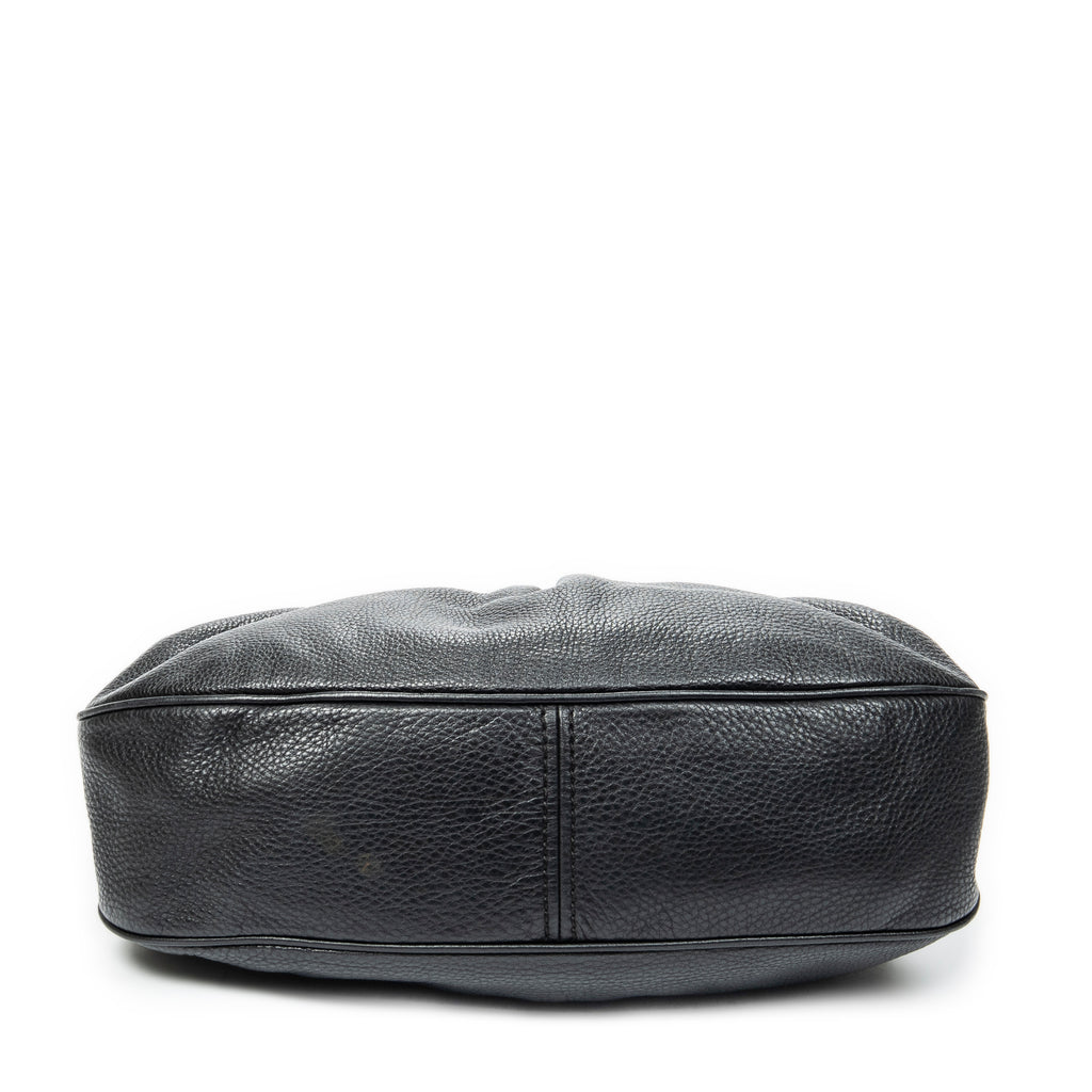 Shoulder Bag Double Pocket Hobo Black Calfskin Leather