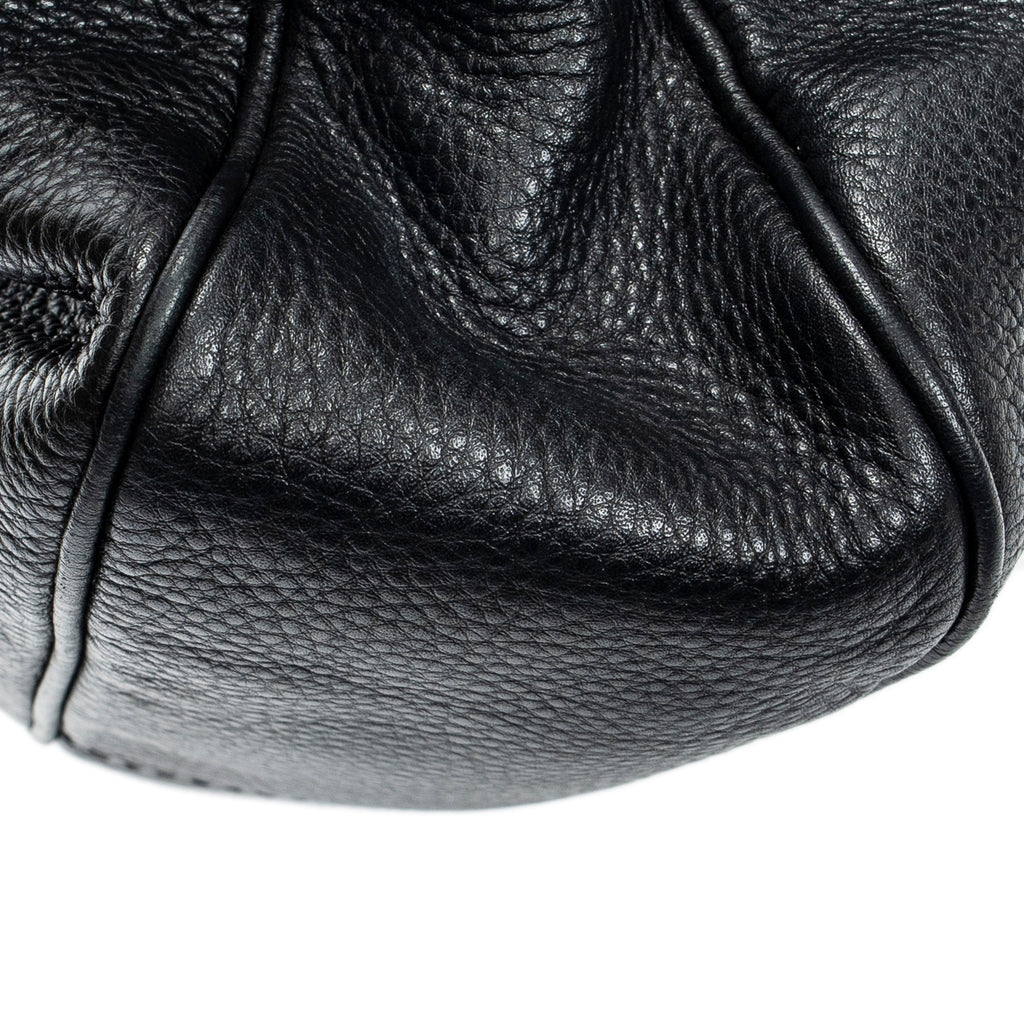 Shoulder Bag Double Pocket Hobo Black Calfskin Leather
