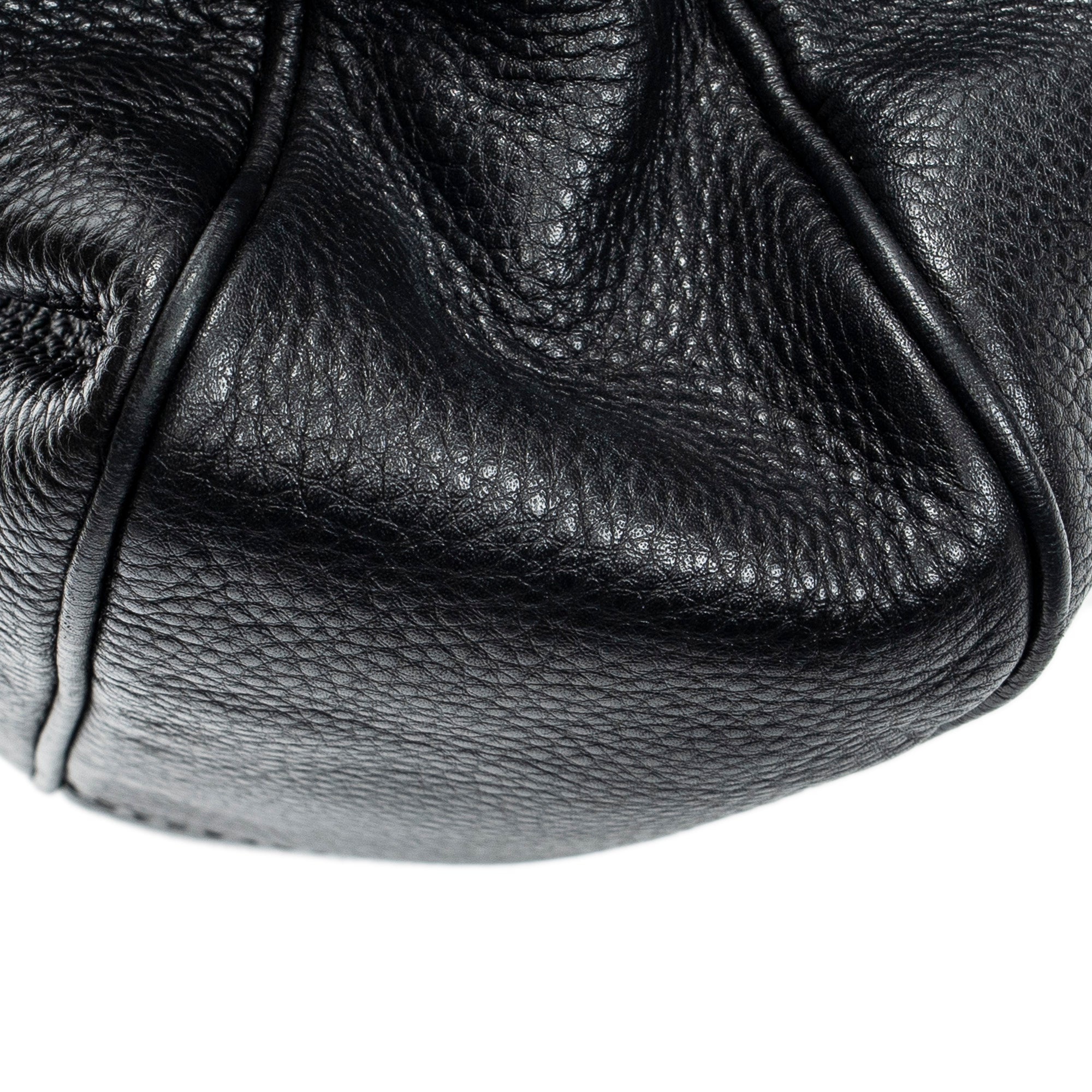 Shoulder Bag Double Pocket Hobo Black Calfskin Leather