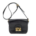 Shoulder Bag Push Lock Flap Crossbody Black Vitello Leather