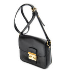 Shoulder Bag Push Lock Flap Crossbody Black Vitello Leather