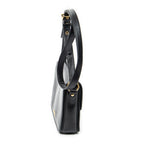 Shoulder Bag Push Lock Flap Crossbody Black Vitello Leather