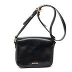 Shoulder Bag Push Lock Flap Crossbody Black Vitello Leather