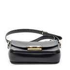 Shoulder Bag Push Lock Flap Crossbody Black Vitello Leather