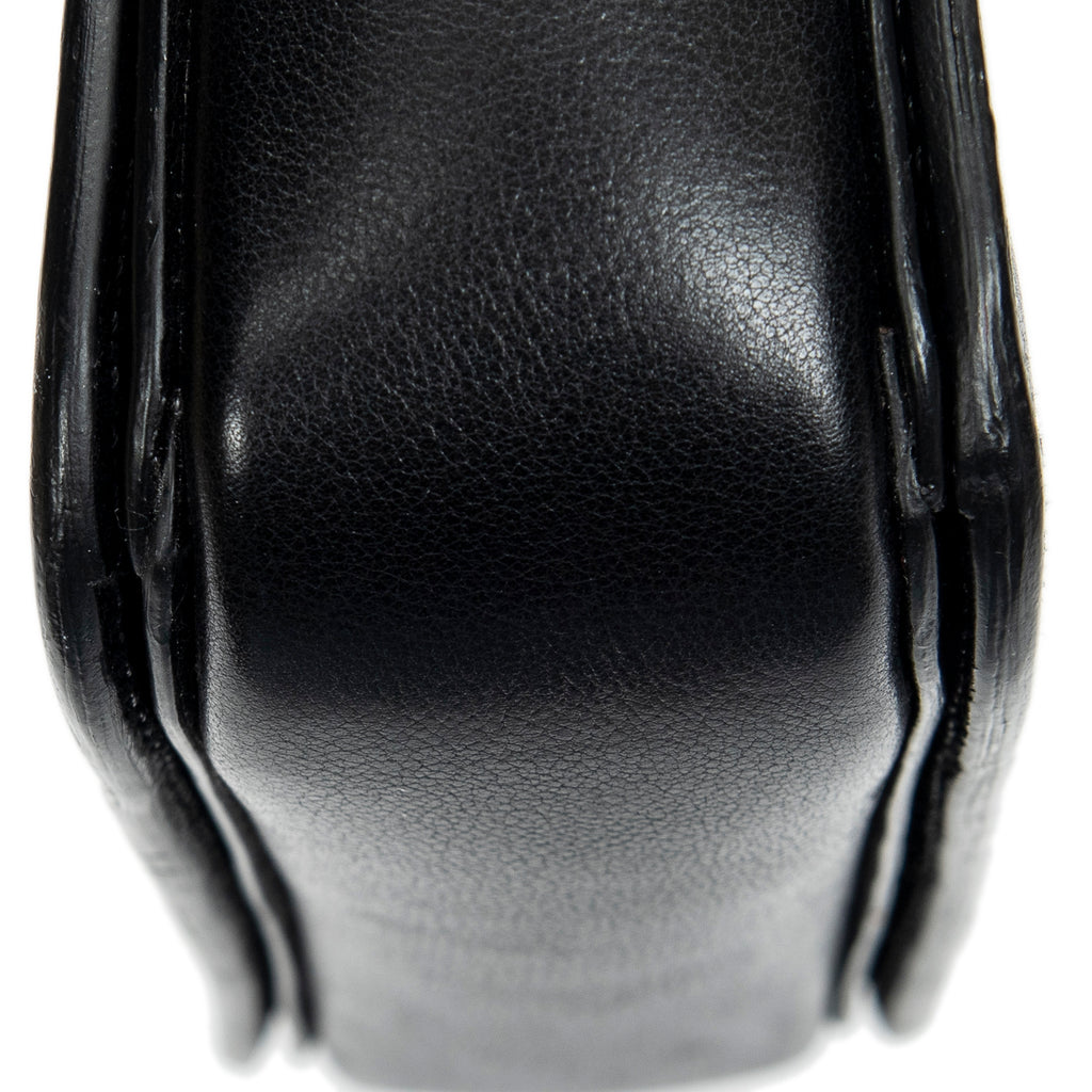 Shoulder Bag Push Lock Flap Crossbody Black Vitello Leather