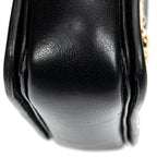 Shoulder Bag Push Lock Flap Crossbody Black Vitello Leather