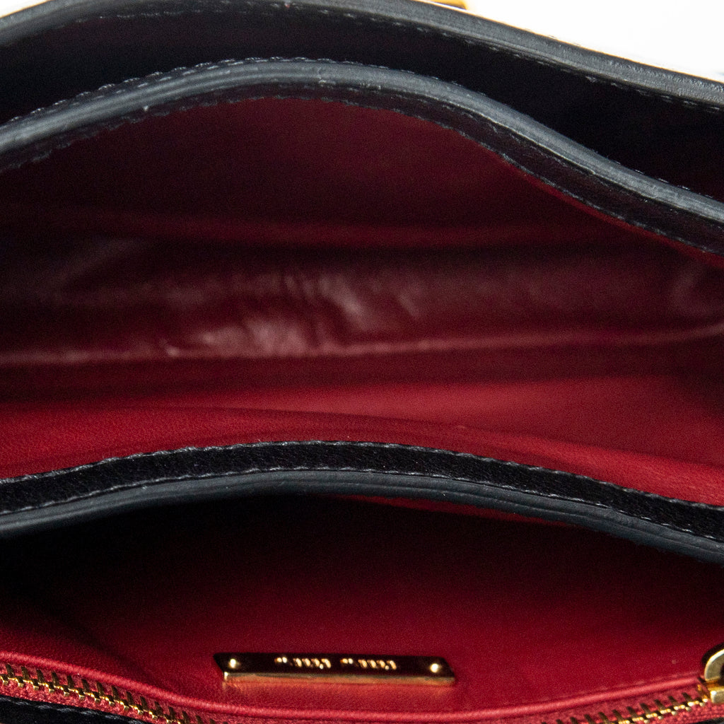Shoulder Bag Push Lock Flap Crossbody Black Vitello Leather