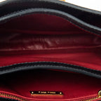 Shoulder Bag Push Lock Flap Crossbody Black Vitello Leather