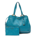 Shoulder Bag Medium Open Tote Turquoise Vitello Caribu Leather