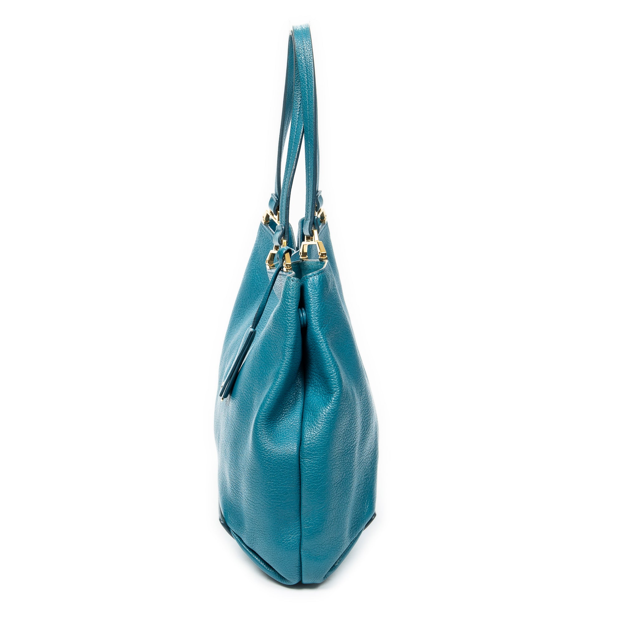 Shoulder Bag Medium Open Tote Turquoise Vitello Caribu Leather