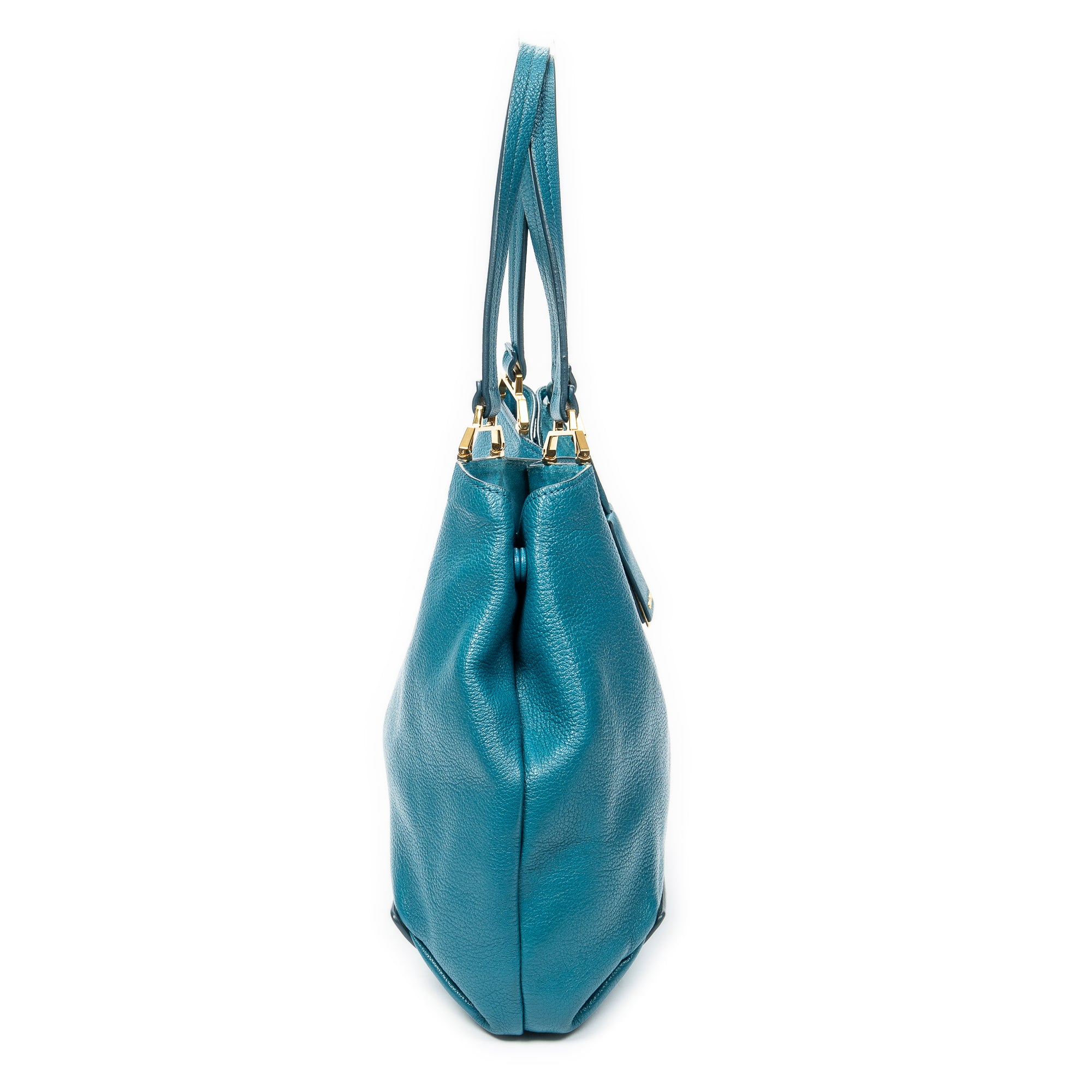 Shoulder Bag Medium Open Tote Turquoise Vitello Caribu Leather