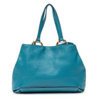 Shoulder Bag Medium Open Tote Turquoise Vitello Caribu Leather