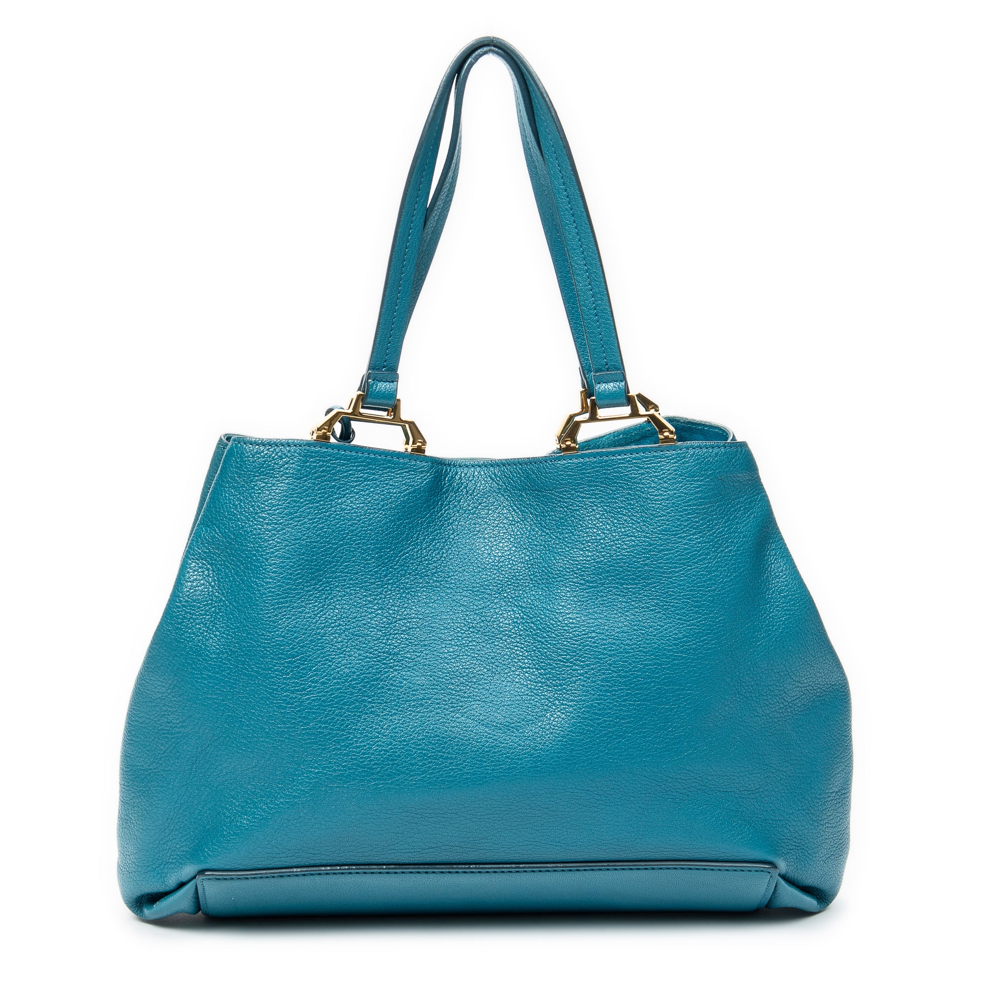 Shoulder Bag Medium Open Tote Turquoise Vitello Caribu Leather