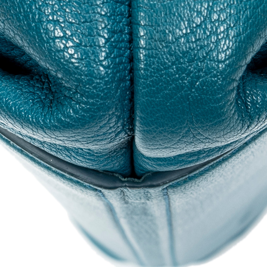 Shoulder Bag Medium Open Tote Turquoise Vitello Caribu Leather