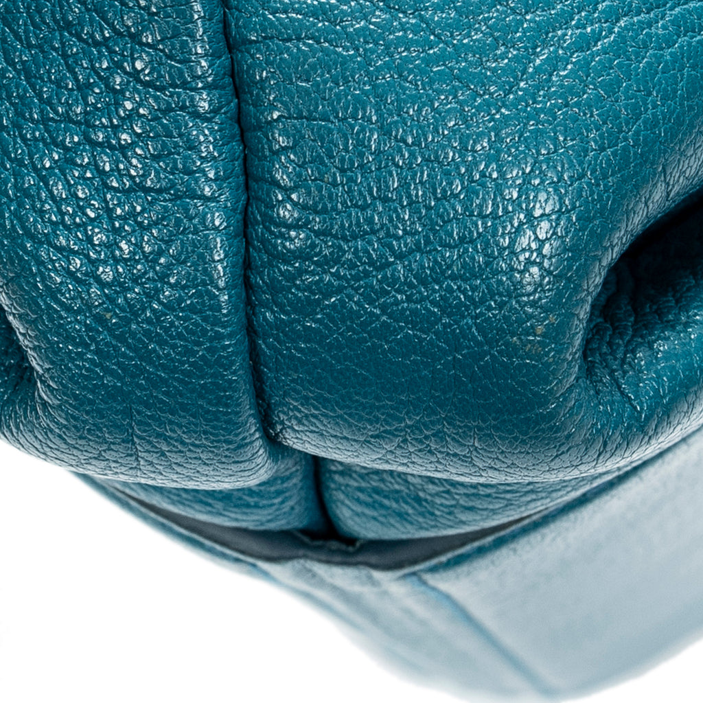 Shoulder Bag Medium Open Tote Turquoise Vitello Caribu Leather
