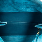 Shoulder Bag Medium Open Tote Turquoise Vitello Caribu Leather