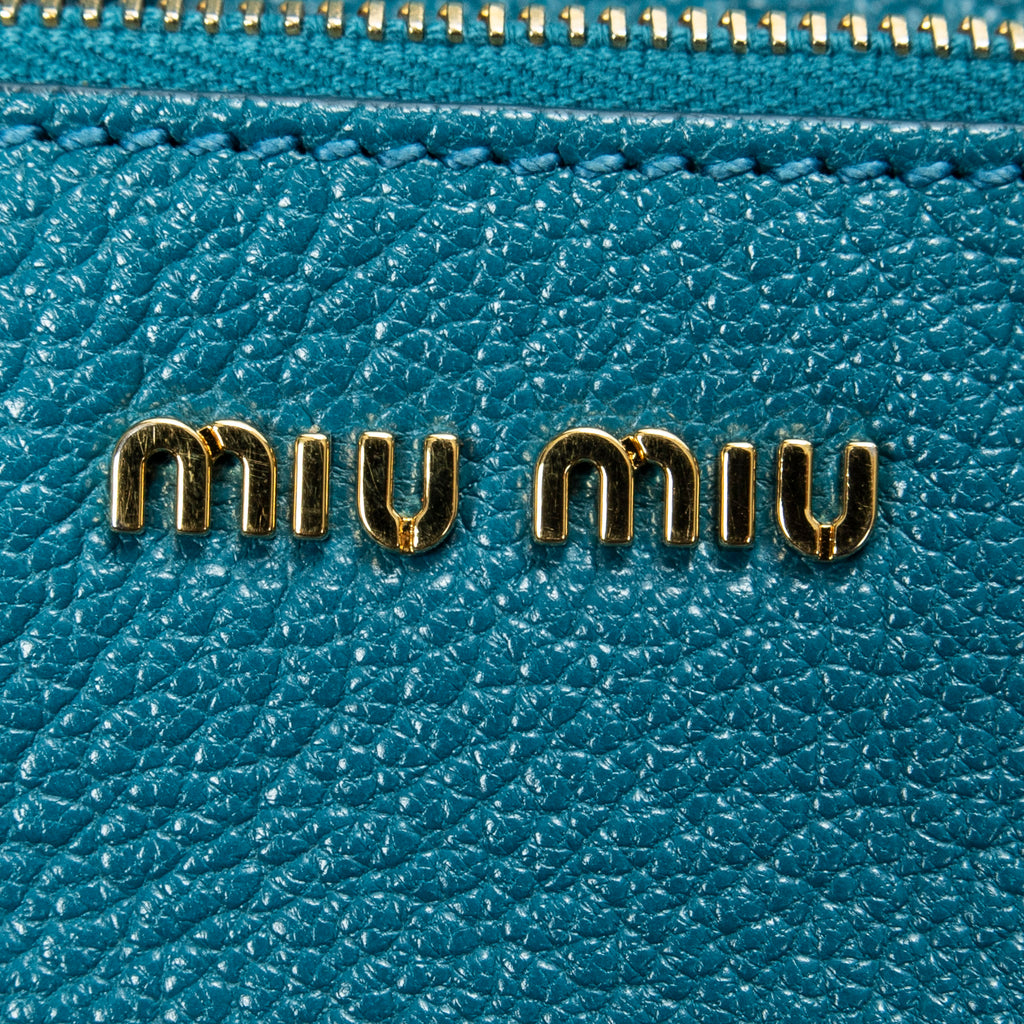 Shoulder Bag Medium Open Tote Turquoise Vitello Caribu Leather