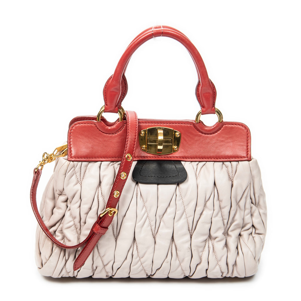 Shoulder Bag Turn Lock Top Handle Light Pink Nappa Matelasse Leather