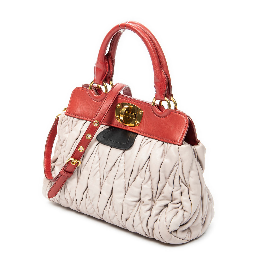 Shoulder Bag Turn Lock Top Handle Light Pink Nappa Matelasse Leather