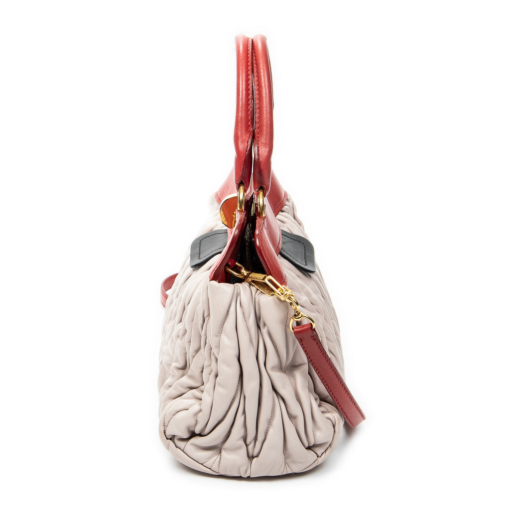 Shoulder Bag Turn Lock Top Handle Light Pink Nappa Matelasse Leather