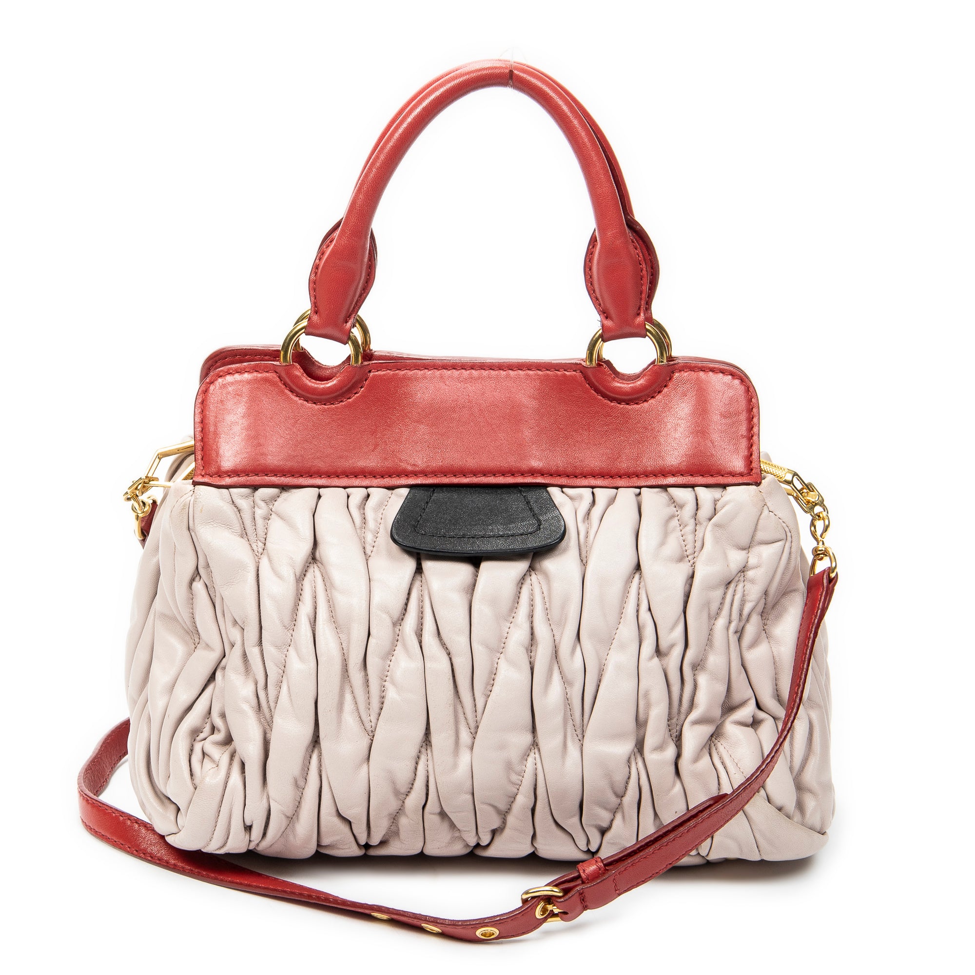 Shoulder Bag Turn Lock Top Handle Light Pink Nappa Matelasse Leather