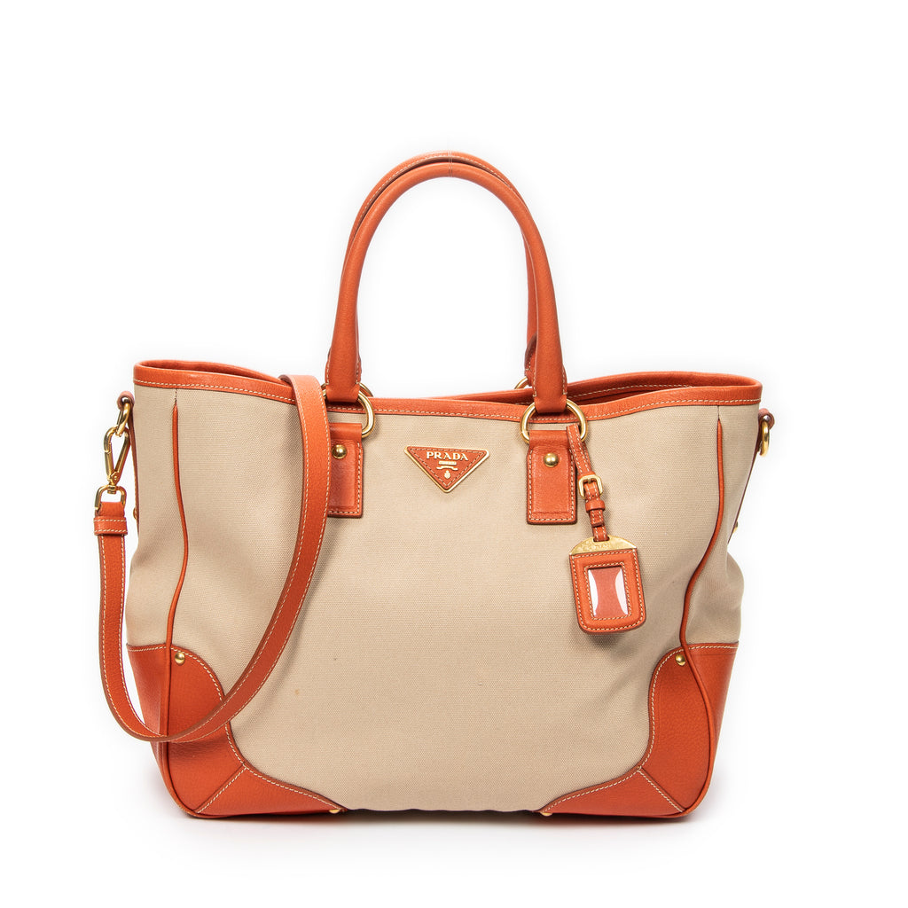 Shoulder Bag Shopping Tote Orange Woven Canvas