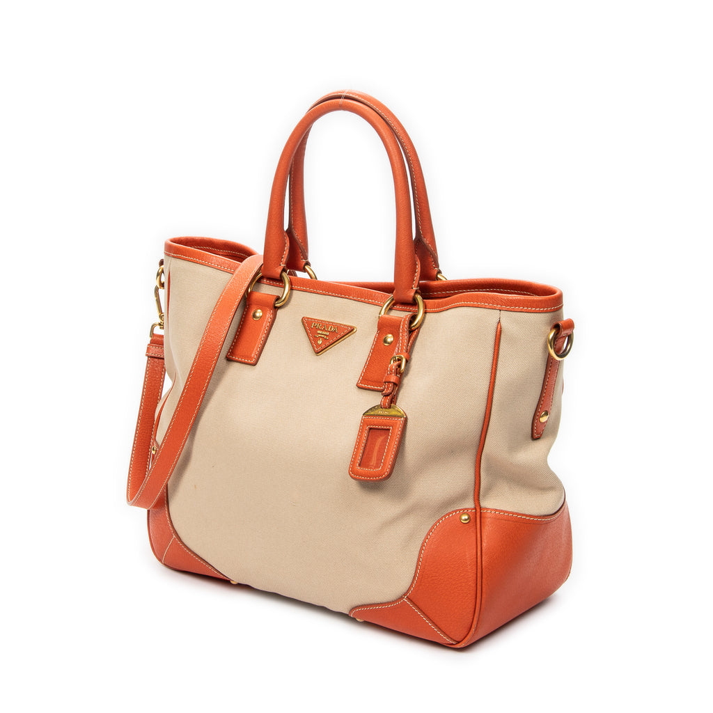 Shoulder Bag Shopping Tote Orange Woven Canvas