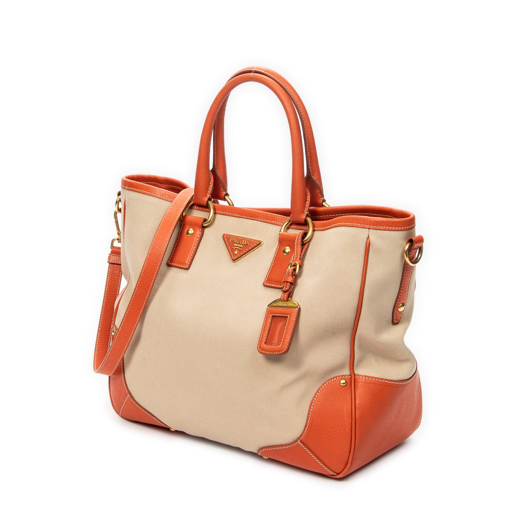 Shoulder Bag Shopping Tote Orange Woven Canvas