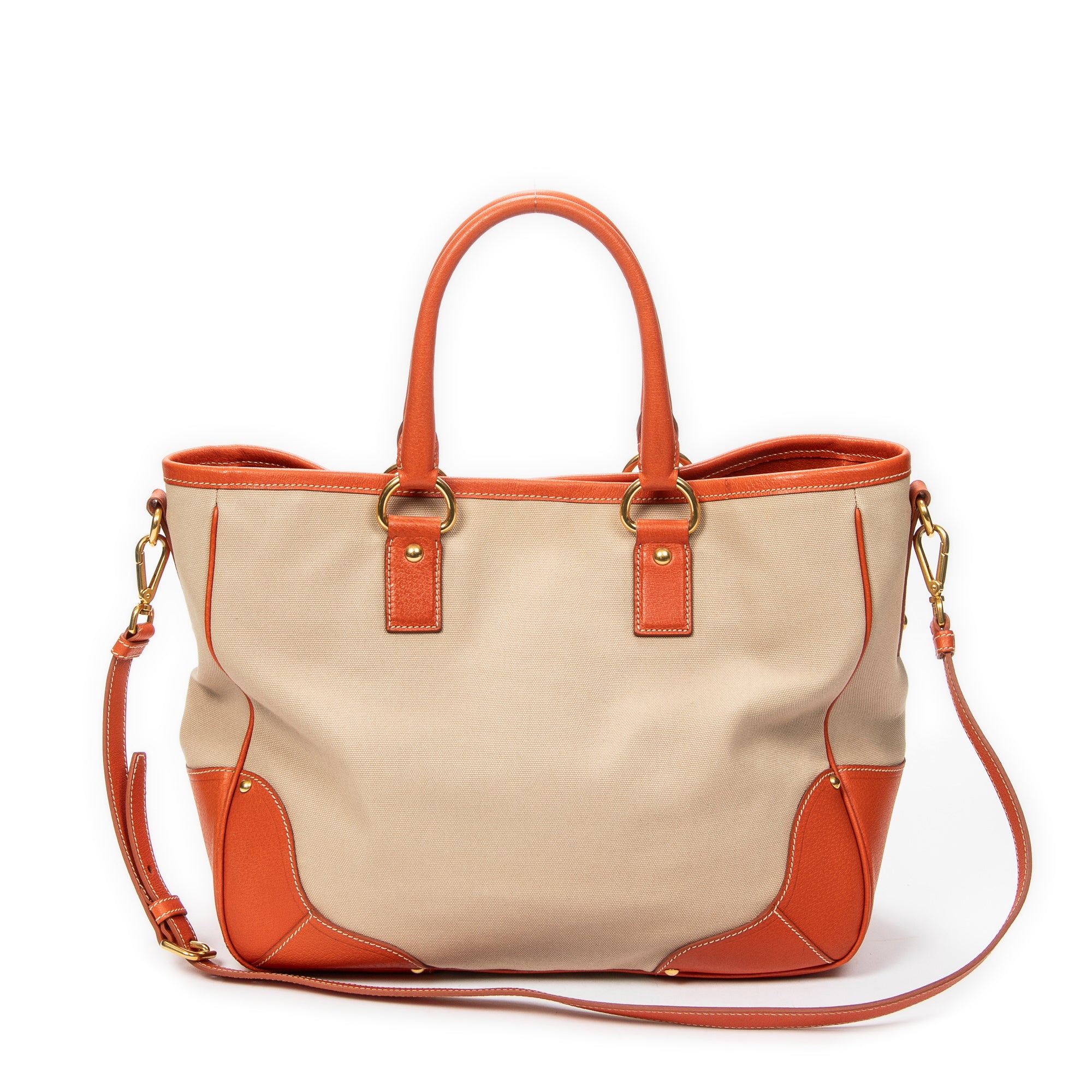 Shoulder Bag Shopping Tote Orange Woven Canvas