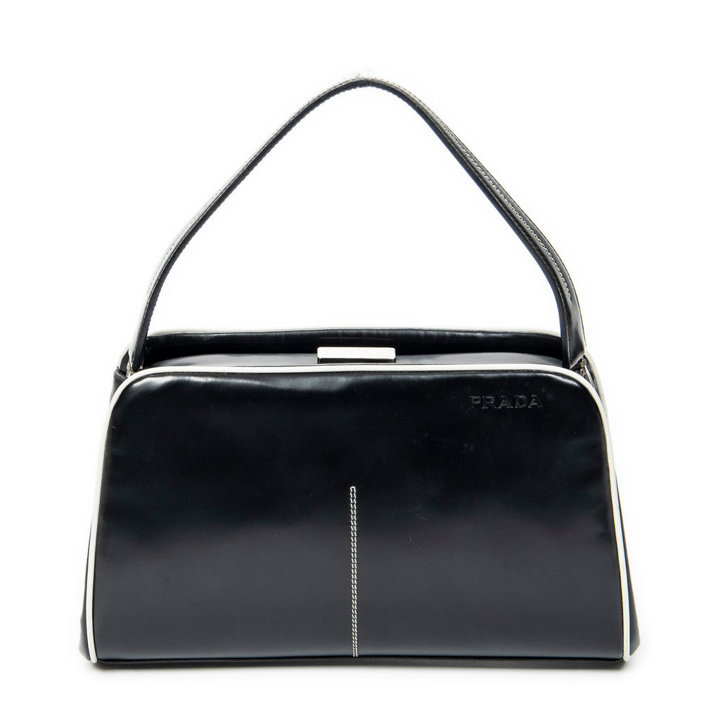 Handbag Spazzolato Frame Bag Black Calfskin Leather