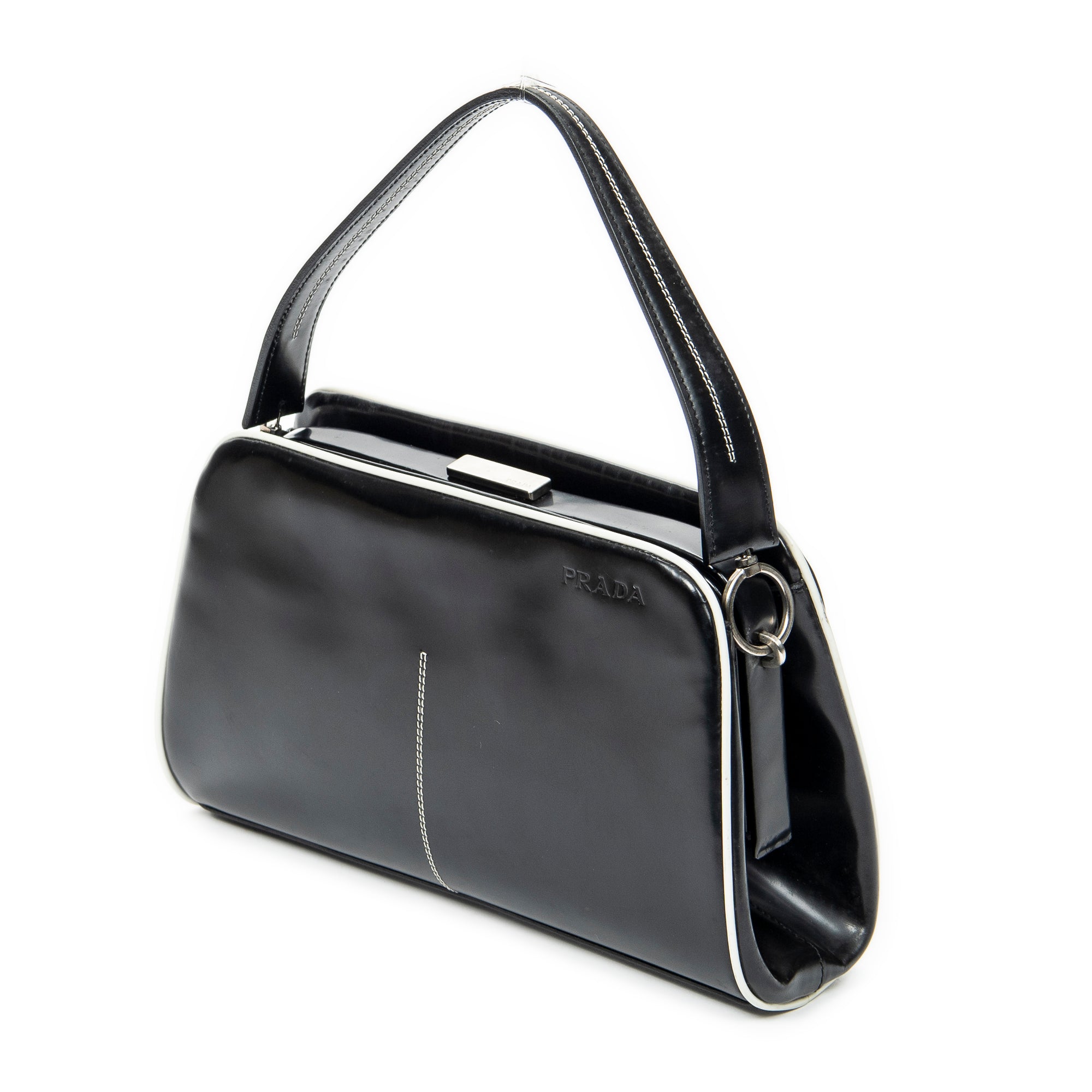Handbag Spazzolato Frame Bag Black Calfskin Leather