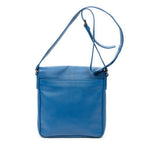Shoulder Bag Push Lock Flap Messenger Blue Saffiano Leather