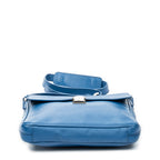 Shoulder Bag Push Lock Flap Messenger Blue Saffiano Leather
