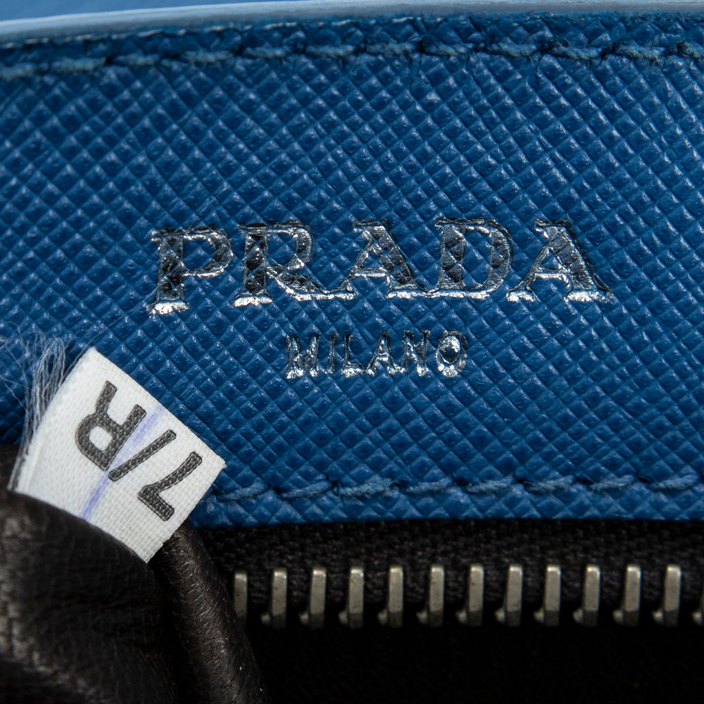 Shoulder Bag Push Lock Flap Messenger Blue Saffiano Leather