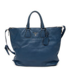 Shoulder Bag Large Side Zip Shopping Tote Blue Vitello Daino Leather
