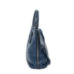 Shoulder Bag Large Side Zip Shopping Tote Blue Vitello Daino Leather